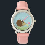 Cute Little Hedgehog Personlig Armbandsur<br><div class="desc">Den här vackra barnen har en ljuvlig vektorillustration av en häckande och två blommor och kan vara personlig med ditt barns namn,  monogram,  inledande text eller valfri anpassningsbar för perfekt.</div>