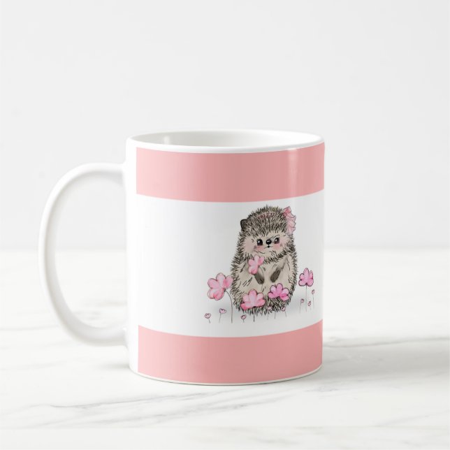 Cute Little Hedgehog Rosa White Kaffemugg (Vänster)