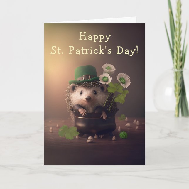 Cute Little Hedgehog St. Patrick's Day Helgkort (Framsida)