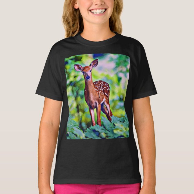 Cute Little Hjort Digital Art Painting T-Shirt (Framsida)