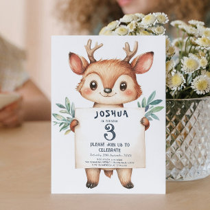 Cute Little Hjort Holding Sign Barns födelsedag Pa Inbjudningar
