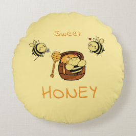 Cute Little Honeybee med söthonung Rund Kudde