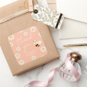 Cute Little Honung Bee Girl Baby Shower Tack Fyrkantigt Klistermärke