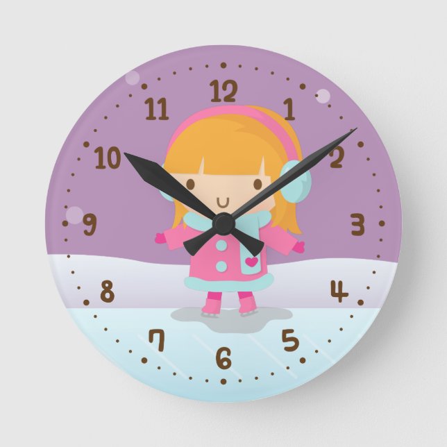 Cute Little Ice Skater Winter Girls Room Decor Rund Klocka (Framsida)