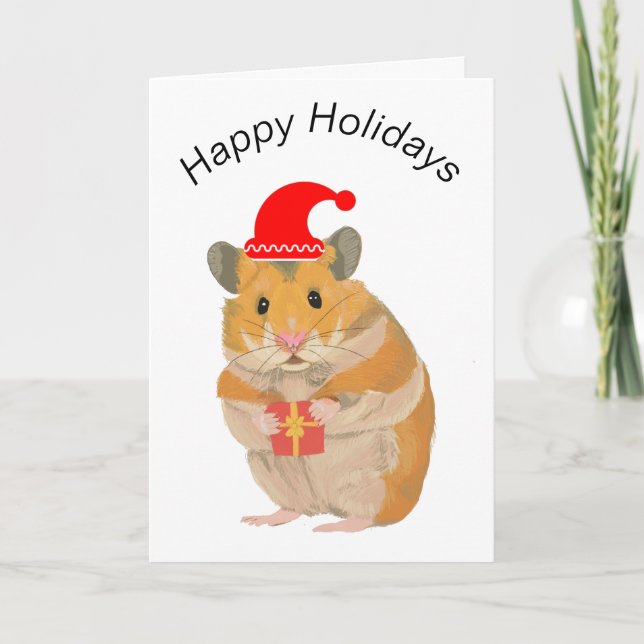 Cute Little jul Hamster som håller en present Kort (Framsida)