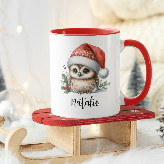 Cute Little jul Uggla Namn Mugg (Cute Little Christmas Owl Name Mug)