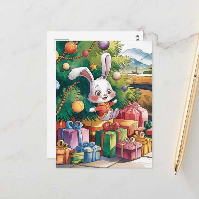 Cute Little-julbunny Vykort (Fram/Back In Situ)