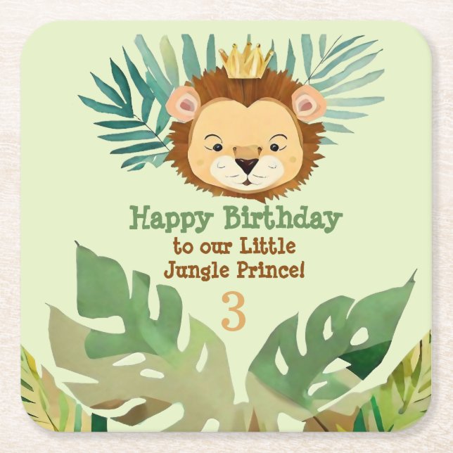 Cute Little Jungle Lejon Birthday Underlägg Papper Kvadrat (Framsidan)