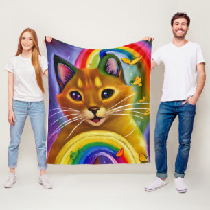 Cute Little Kattunge med Rainbow färg, Katt Fleecefilt