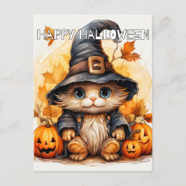 Cute Little Kattunge Witch Vykort