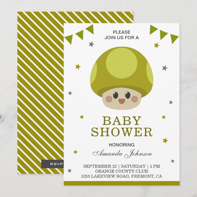 Cute Little Kawaii Mushroom Baby Shower-inbjudan Inbjudningar (Fram/baksida)