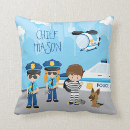 Cute Little Kid Tecknad Policeman med första Namn Kudde