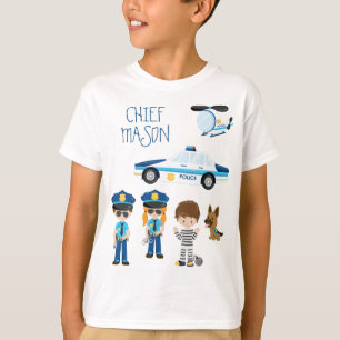 Cute Little Kid Tecknad Policeman med första Namn T Shirt