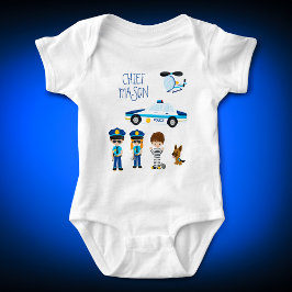 Cute Little Kid Tecknad Policeman med första Namn T Shirt
