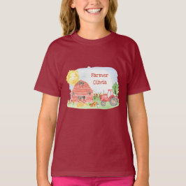 Cute Little Kids Farmer med First Namn Girl T Shirt