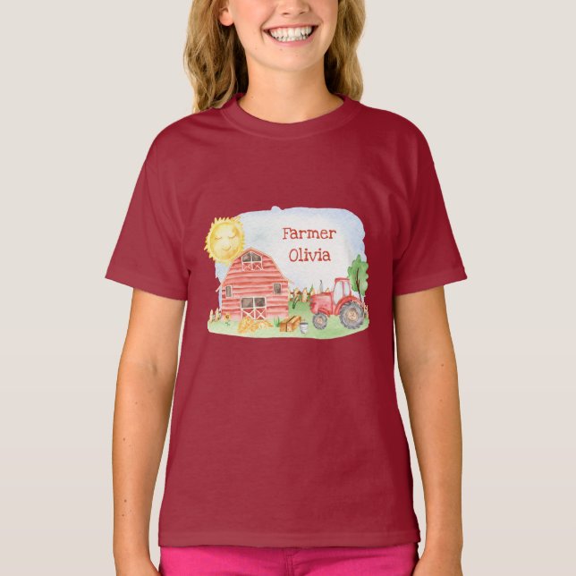 Cute Little Kids Farmer med First Namn Girl T Shirt (Framsida)
