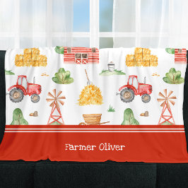 Cute Little Kids Farmer Pattern with First Name Fleecefilt