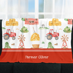 Cute Little Kids Farmer Pattern with First Name Fleecefilt