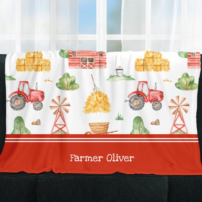 Cute Little Kids Farmer Pattern with First Name Fleecefilt (Skapare uppladdad)