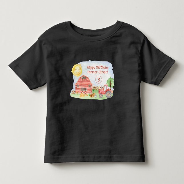 Cute Little Kids Grattis på födelsedagen Farmer Bo T Shirt (Framsida)
