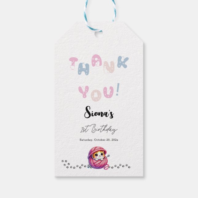 Cute Little Kitten 1:a födelsedagen Presentetikett (Baksidan)