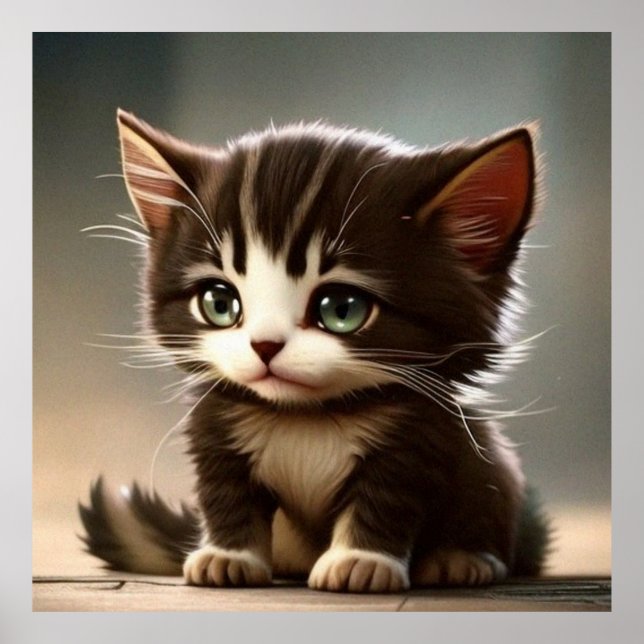 Cute Little kitten cat mörk brun och rand Poster (Framsidan)