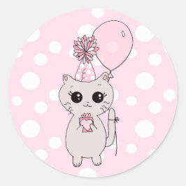 Cute Little Kitten holding Birthday Gift Balloon Runt Klistermärke