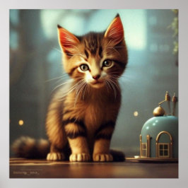 Cute Little kitten light Brown och rand Poster