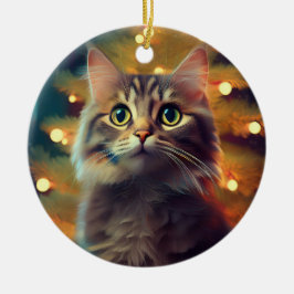 Cute Little Kitten Playing With Christmas Bulb Julgransprydnad Keramik