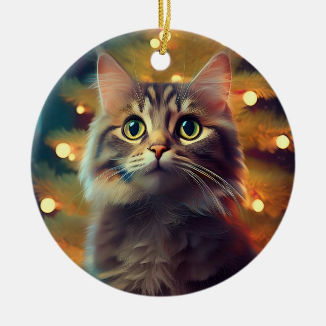 Cute Little Kitten Playing With Christmas Bulb Julgransprydnad Keramik (Framsidan)