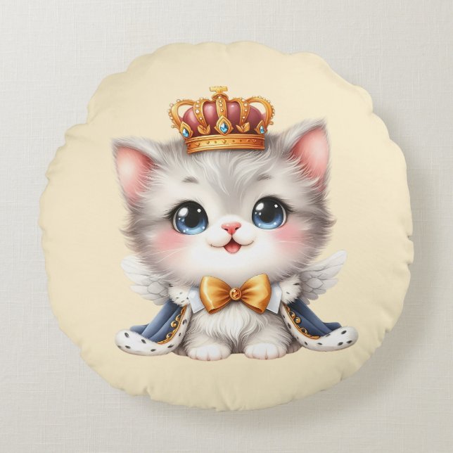 Cute Little Kitten Prince Rund Kudde (Framsidan)