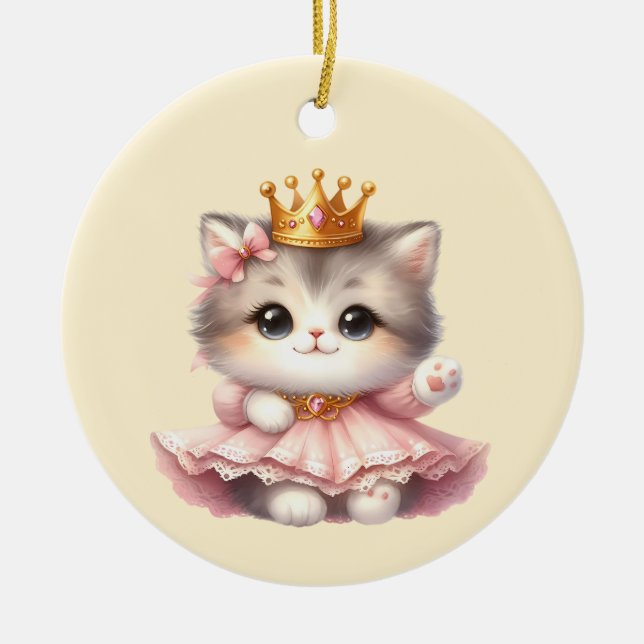 Cute Little Kitten Princess Julgransprydnad Keramik (Framsidan)