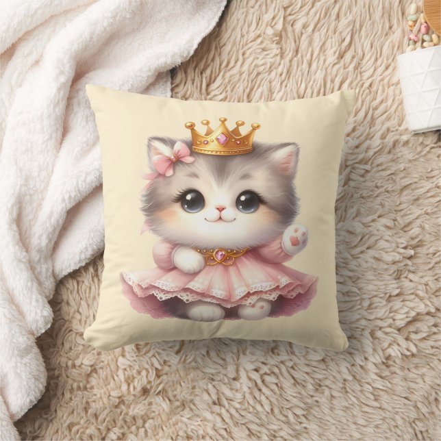 Cute Little Kitten Princess Kudde (Filt)