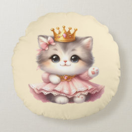 Cute Little Kitten Princess Rund Kudde