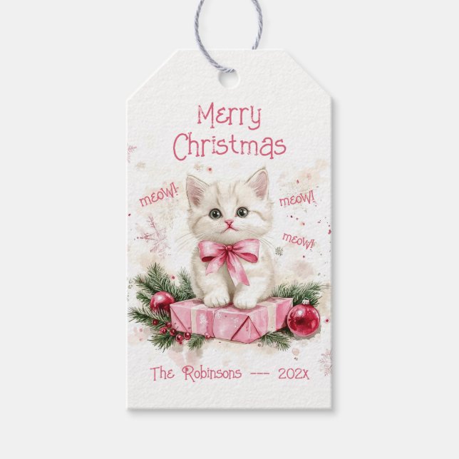 Cute Little Kitten Rosa jul Presentetikett (Framsidan)