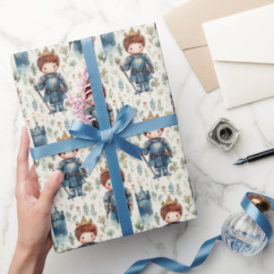 Cute Little Knight Prince med Krona Watercolor Presentpapper