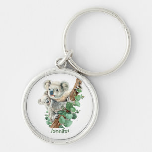 Cute Little Koala Bear Australian Animal Art   Rund Silverfärgad Nyckelring