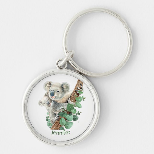 Cute Little Koala Bear Australian Animal Art   Rund Silverfärgad Nyckelring (Framsidan)