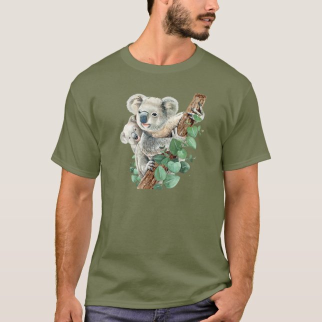 Cute Little Koala Bear Australian Animal Art T Shirt (Framsida)