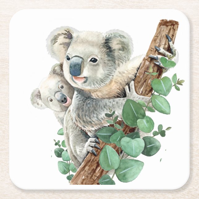 Cute Little Koala Bear Australian Animal Art Underlägg Papper Kvadrat (Framsidan)