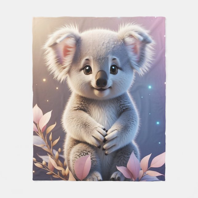 Cute Little Koala Fantasy Dreamy Gradient Fleecefilt (Framsidan)