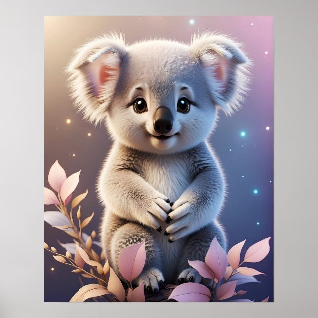 Cute Little Koala Fantasy Dreamy Gradient Poster (Framsidan)