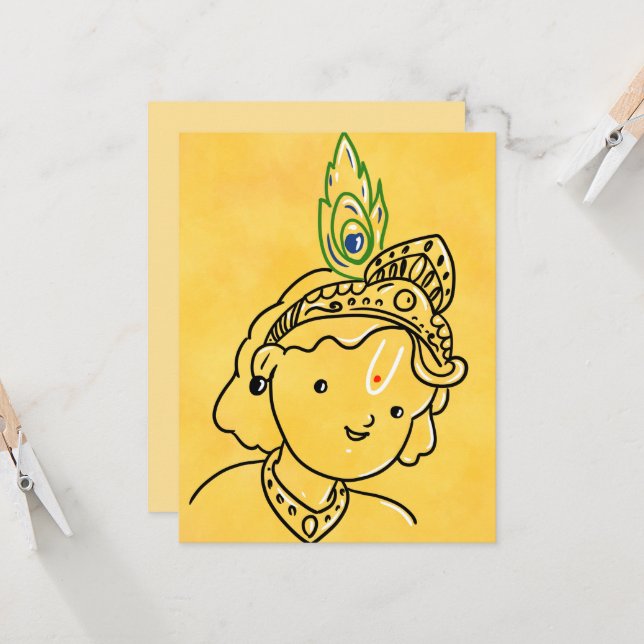 Cute Little Krishna Art Greeting Card Kort (Fram/Back In Situ)