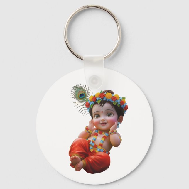 Cute Little Krishna Traditional Indian Art Poster Nyckelring (Framsida)