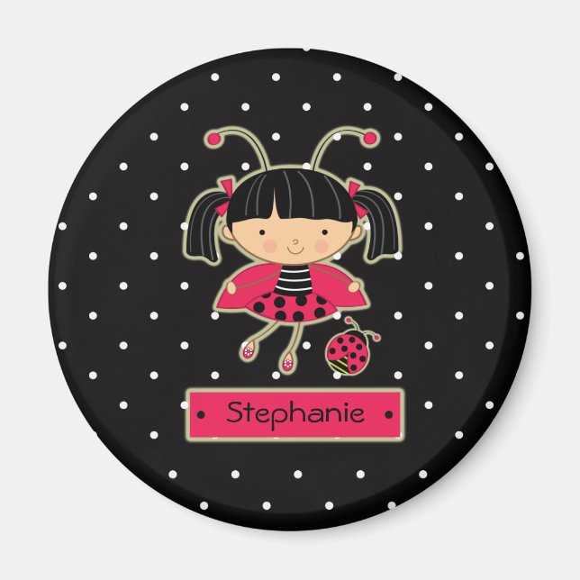 Cute Little ladybug girl personlig magnet (Framsidan)