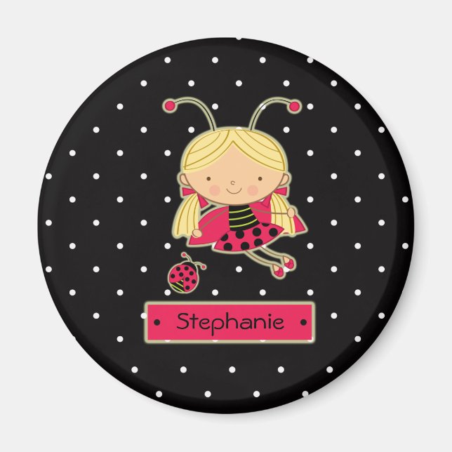 Cute Little ladybug girl personlig magnet (Framsidan)
