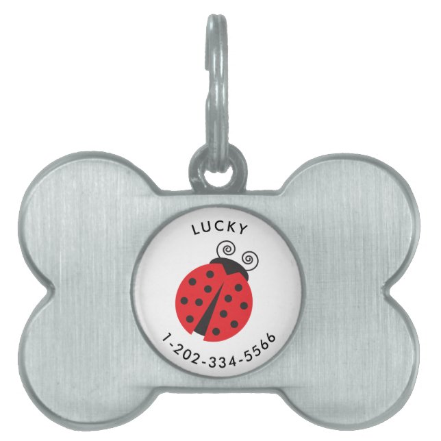 Cute Little Ladybug Hund Märkre med telefonnummer ID-bricka Husdjur (Framsidan)