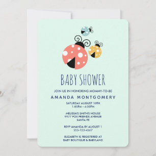 Cute Little Ladybugs Baby Shower Inbjudningar