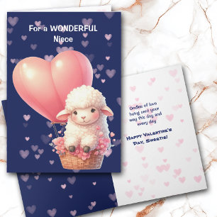 Cute Little Lamb Heart Balloon Valentine Card Helgkort
