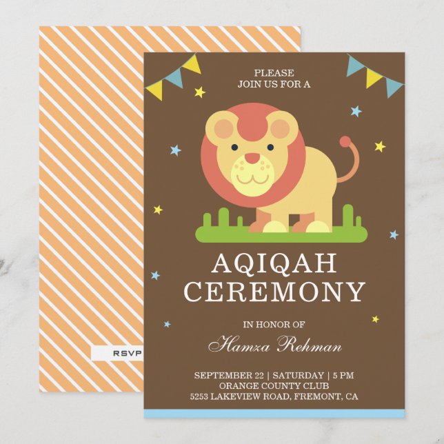 Cute Little Lejonare Aqiqah Inbjudningar (Fram/baksida)